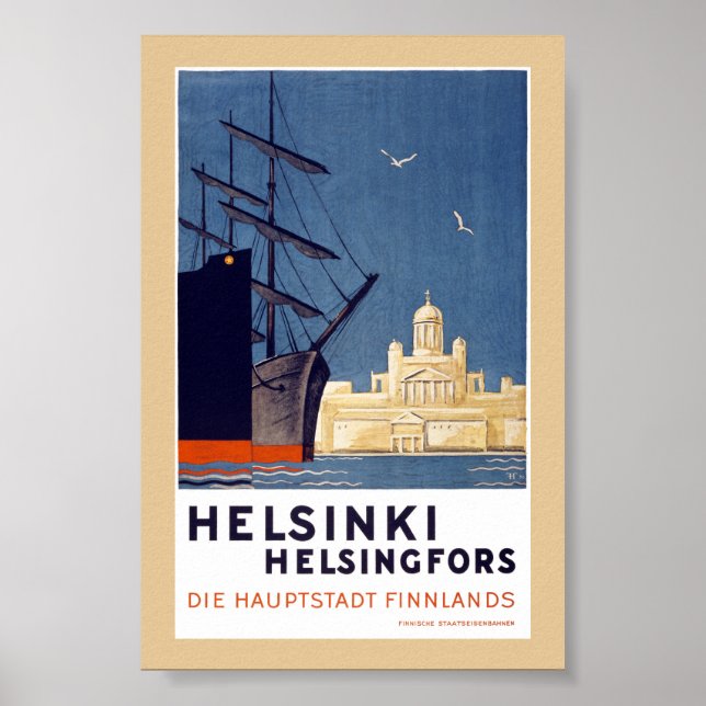 Poster Cartaz de Viagem Antigo de Helsinque Restaurado (Frente)