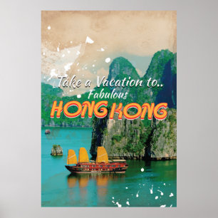 Poster Cartaz de Viagem Antigo de Hong Kong