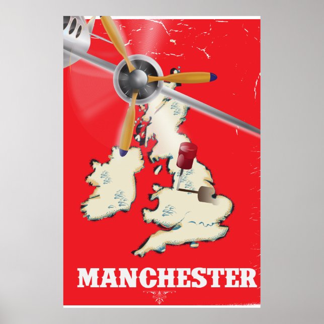 Poster Cartaz de Viagem Antigo de Manchester (Frente)