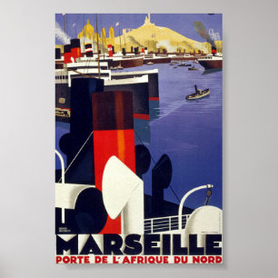 Pôster Cartaz de Viagem Antigo de Marselha Restaurado