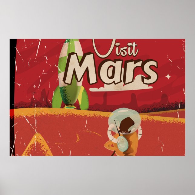Pôster Cartaz de Viagem Antigo de Marte (Frente)