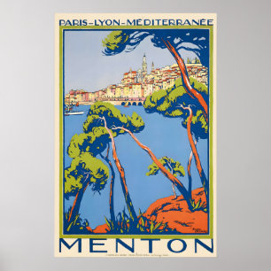 Poster Cartaz de Viagem Antigo de Menton França