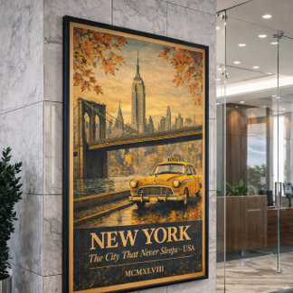 Poster Cartaz de Viagem Antigo de Nova York | Ponte de Br