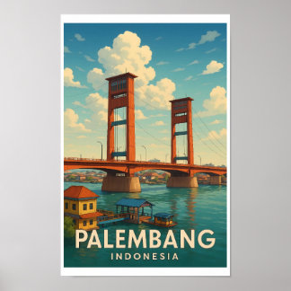 Poster Cartaz de Viagem Antigo de Palembang Indonésia