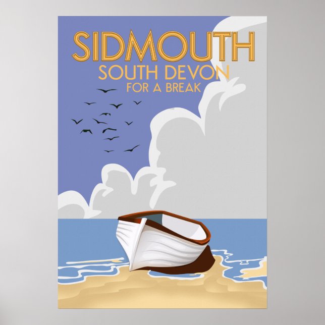 Poster Cartaz de viagem antigo de Sidmouth South Devon. (Frente)