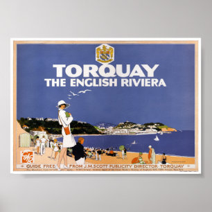 Pôster Cartaz de Viagem Antigo de Torquay Restaurado