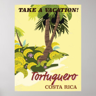 Pôster Cartaz de viagem antigo de Tortuguero, Costa Rica