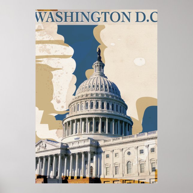 Pôster Cartaz de Viagem Antigo de Washington D.C (Frente)