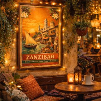 Poster Cartaz de Viagem Antigo de Zanzibar|Ilha das Espec