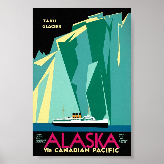 Pôster Cartaz de Viagem Antigo do Alasca Restaurado (Frente)