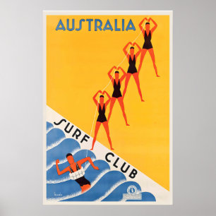 Poster Cartaz de Viagem Antigo do Clube de Surf da Austrá