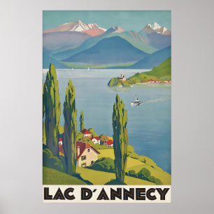 Poster Cartaz de Viagem Antigo do Lago de Annecy, França,