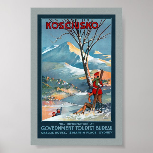 Poster Cartaz de Viagem Antigo do Monte Kosciusko Restaur (Frente)