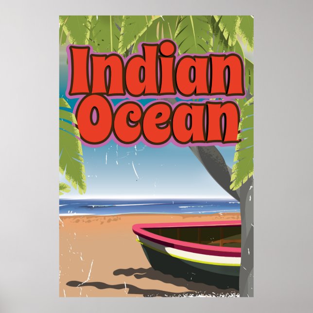 Pôster Cartaz de viagem antigo do Oceano Índico (Frente)
