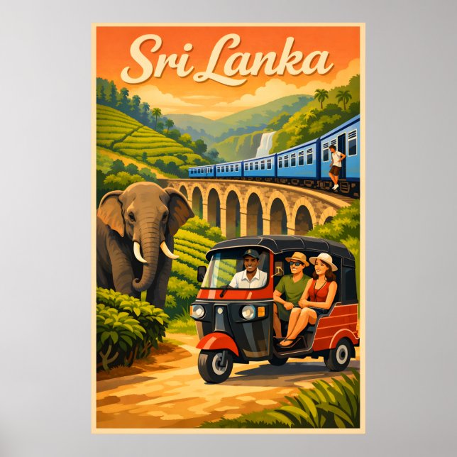 Poster Cartaz de Viagem Antigo do Sri Lanka (Frente)