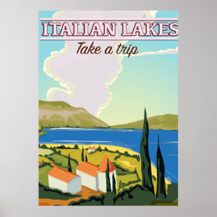 Poster cartaz de viagem antigo dos lagos italianos