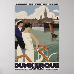 Poster Cartaz de Viagem Antigo Dunkirk França Chemin de F