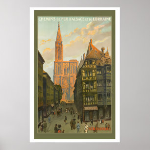 Poster Cartaz de Viagem Antigo Estrasburgo Alsácia França