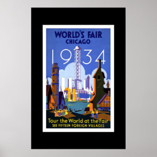 Pôster Cartaz de Viagem Antigo Feira Mundial de Chicago 1
