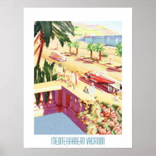 Poster Cartaz de Viagem Antigo Férias no Mediterrâneo