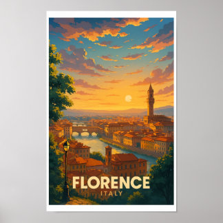 Poster Cartaz de Viagem Antigo Florença Itália - Pôr do S