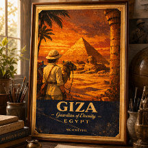 Cartaz de Viagem Antigo Giza Egito | Pirâmide & Es
