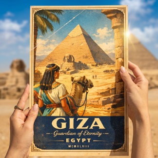 Poster Cartaz de Viagem Antigo Giza Egito | Pirâmides & E