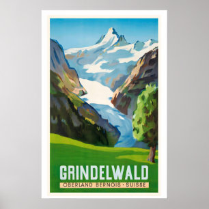 Poster Cartaz de Viagem Antigo Grindelwald Suíça