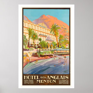 Poster Cartaz de Viagem Antigo Hotel des Anglais Menton