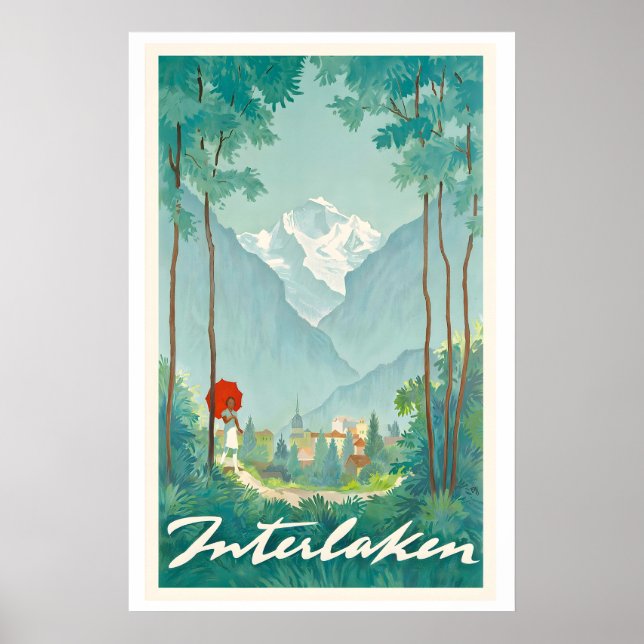 Poster Cartaz de Viagem Antigo Interlaken Suíça (Frente)