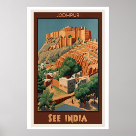 Poster Cartaz de Viagem Antigo Jodhpur Veja a Índia