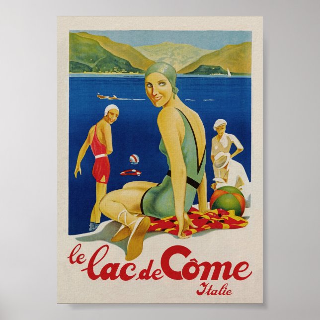 Poster Cartaz de Viagem Antigo Lago Como Itália (Frente)