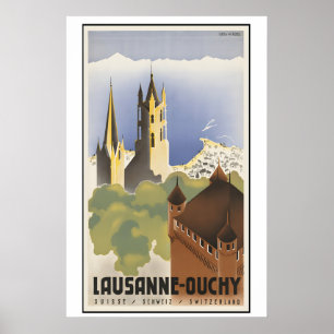 Poster Cartaz de Viagem Antigo Lausanne Ouchy Suíça