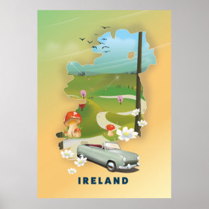 Poster cartaz de viagem antigo mapa da Irlanda
