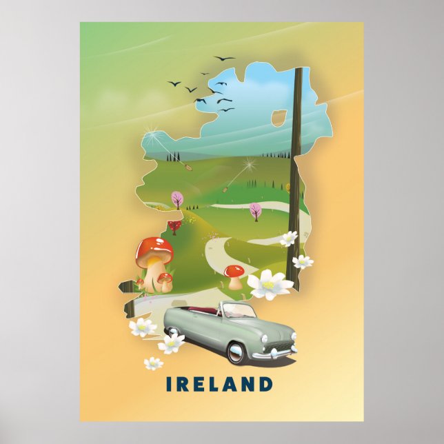 Poster cartaz de viagem antigo mapa da Irlanda (Frente)