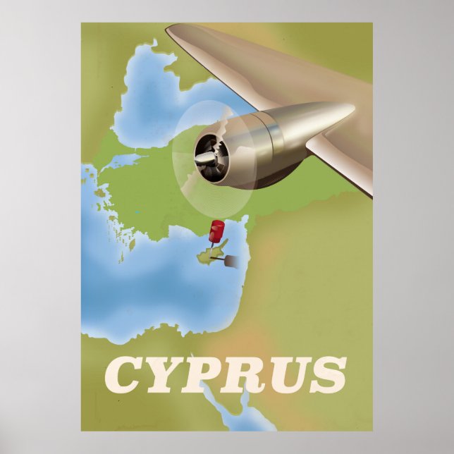 Pôster cartaz de viagem antigo mapa de Chipre (Frente)