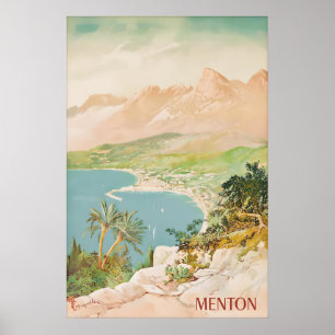 Poster Cartaz de Viagem Antigo Menton França Riviera Fran