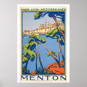 Poster Cartaz de Viagem Antigo Menton French Riviera Fran