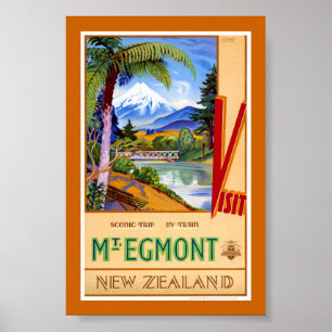 Poster Cartaz de Viagem Antigo Mt. Egmont Nova Zelândia