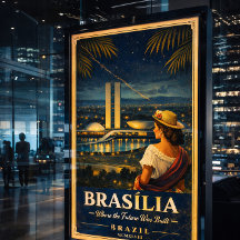 Cartaz de Viagem Antigo Noturno Brasília Brasil