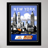 Cartaz de Viagem Antigo Nova York Tamanho Grande