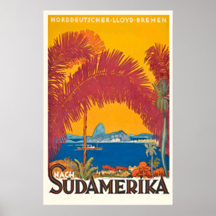 Poster Cartaz de Viagem Antigo para a América do Sul