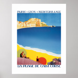 Pôster Cartaz de Viagem Antigo Praia do Mar Mediterrâneo