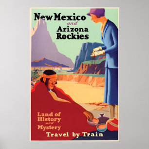 Poster Cartaz de Viagem Antigo Rochosas do Novo México e 