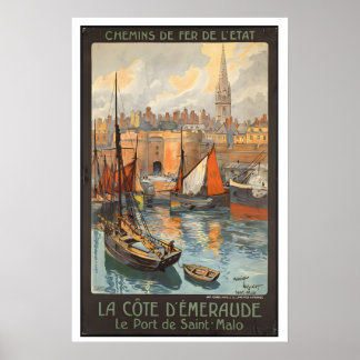 Poster Cartaz de Viagem Antigo Saint-Malo Brittany França