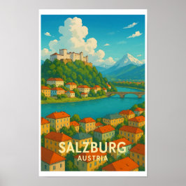 Poster Cartaz de Viagem Antigo Salzburgo Áustria