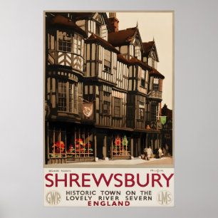 Poster Cartaz de Viagem Antigo Shrewsbury Inglaterra Tudo
