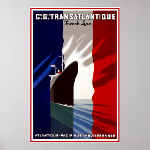 Poster Cartaz de Viagem Antigo Travelling French Liner