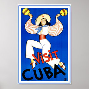 Poster Cartaz de Viagem Antigo, Visite Havana Cuba, Marac
