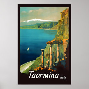 Poster Cartaz de Viagem ao Estilo Vintage de Taormina, Si